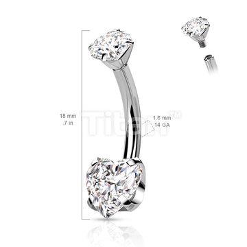Implant Grade Titanium Internally Threaded Round CZ Top With Bottom Prong Set Heart CZ Belly Button Ring - Image 9