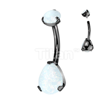 Implant Grade Titanium Internally Threaded Round Opal Top With Bottom Prong Set Pear Shape Opal Belly Button Ring - Image 3