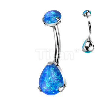 Implant Grade Titanium Internally Threaded Round Opal Top With Bottom Prong Set Pear Shape Opal Belly Button Ring - Image 5