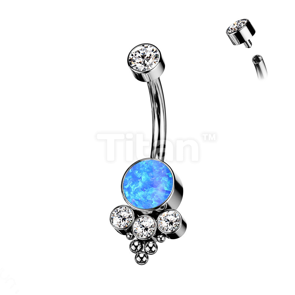 Implant Grade Titanium Internally Threaded Bezel Set CZ Top With Bottom Opal or CZ Center and Trinity Ball Cluster - Image 2