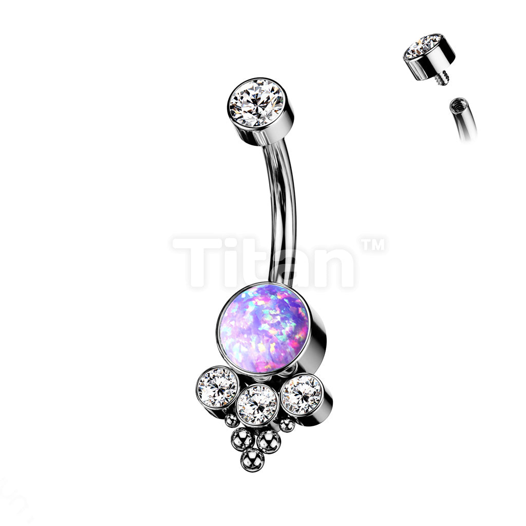 Implant Grade Titanium Internally Threaded Bezel Set CZ Top With Bottom Opal or CZ Center and Trinity Ball Cluster - Image 4