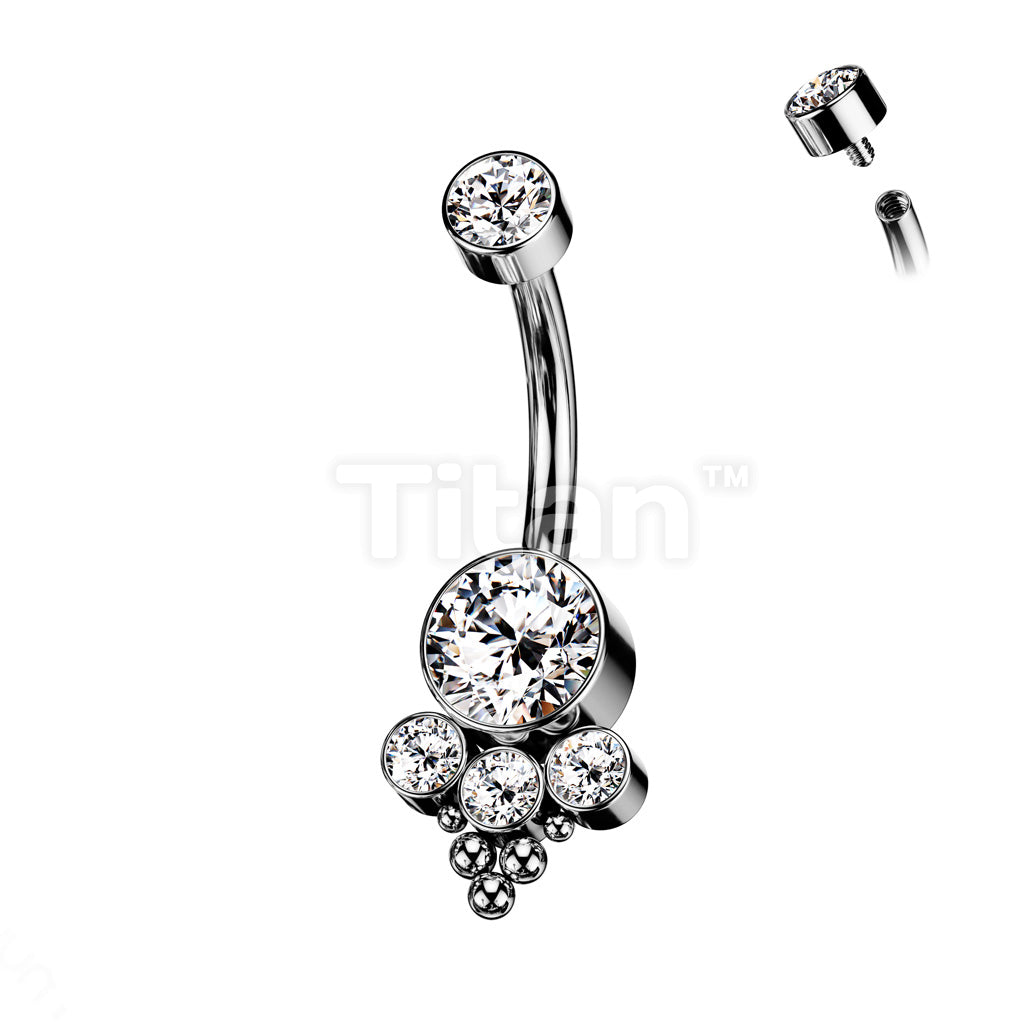 Implant Grade Titanium Internally Threaded Bezel Set CZ Top With Bottom Opal or CZ Center and Trinity Ball Cluster - Image 5