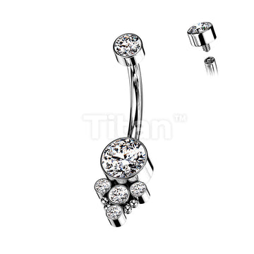 Implant Grade Titanium Internally Threaded Opal Or CZ Center With 4 CZ and Ball Cluster Belly Button Ring - Image 5