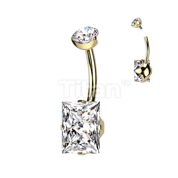 Implant Grade Titanium Internally Threaded Prong Set Round CZ Top and Prong Set Rectangle CZ Belly Button Ring - Image 4