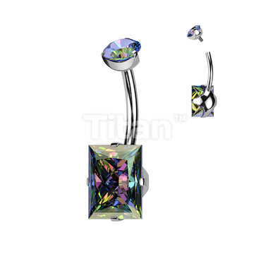 Implant Grade Titanium Internally Threaded Prong Set Round CZ Top and Prong Set Rectangle CZ Belly Button Ring - Image 5