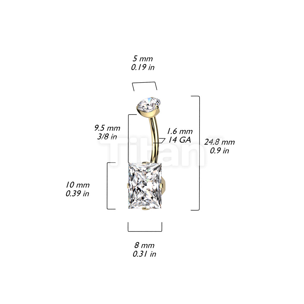 Implant Grade Titanium Internally Threaded Prong Set Round CZ Top and Prong Set Rectangle CZ Belly Button Ring - Image 6