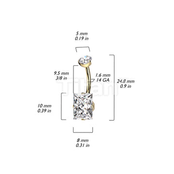 Implant Grade Titanium Internally Threaded Prong Set Round CZ Top and Prong Set Rectangle CZ Belly Button Ring - Image 6