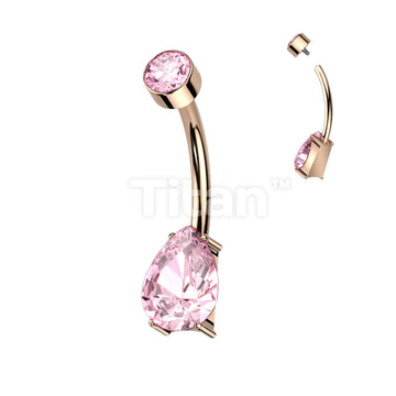 Implant Grade Titanium Internally Threaded Round Bezel Set Top and Prong Set Pear CZ Belly Button Ring - Image 6