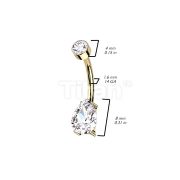 Implant Grade Titanium Internally Threaded Round Bezel Set Top and Prong Set Pear CZ Belly Button Ring - Image 8