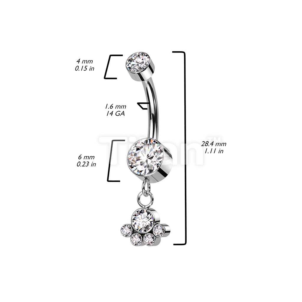 Implant Grade Titanium Internally Threaded Double Bezel Set CZ With Dangle Cluster of 5 Bezel Set CZ Belly Button Ring - Image 5
