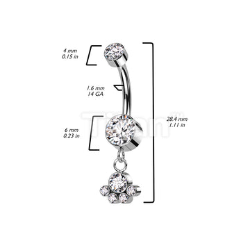 Implant Grade Titanium Internally Threaded Double Bezel Set CZ With Dangle Cluster of 5 Bezel Set CZ Belly Button Ring - Image 5