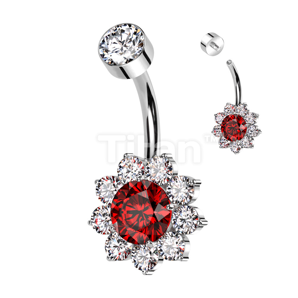 Implant Grade Titanium Internally Threaded Bezel Set CZ Top With CZ Flower Belly Button Ring - Image 4