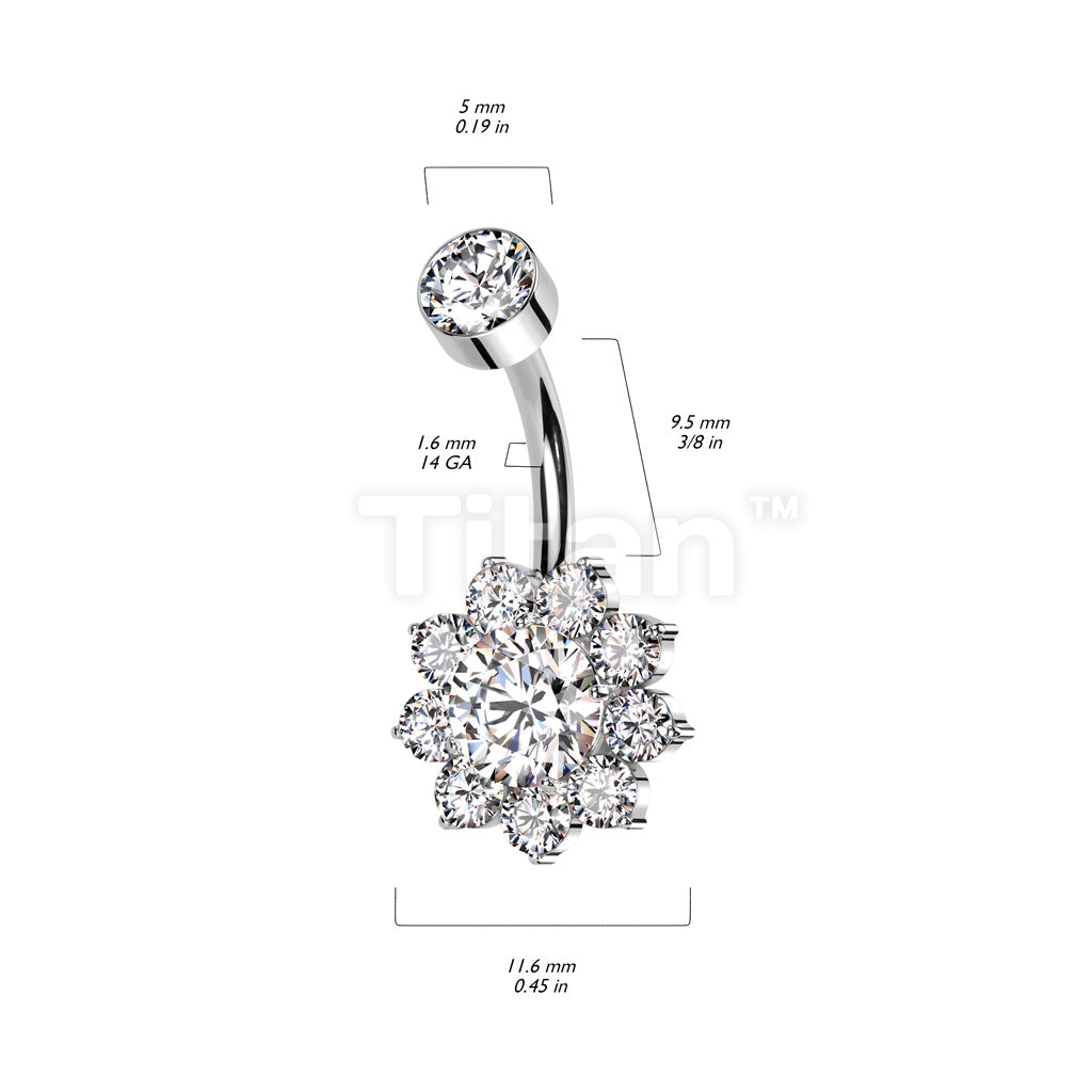 Implant Grade Titanium Internally Threaded Bezel Set CZ Top With CZ Flower Belly Button Ring - Image 6