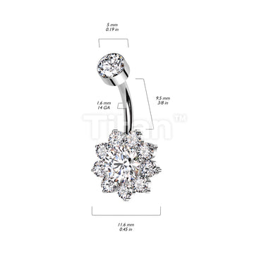 Implant Grade Titanium Internally Threaded Bezel Set CZ Top With CZ Flower Belly Button Ring - Image 6