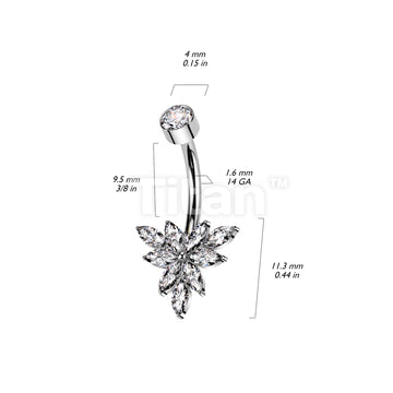 Implant Grade Titanium Internally Threaded Bezel Set CZ Top With Triangular Marquise CZ Flower Belly Button Ring - Image 4