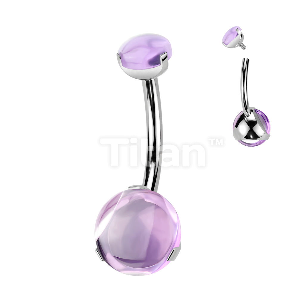 Implant Grade Titanium Internally Threaded Prong Set Natural Stone Belly Button Ring - Image 2