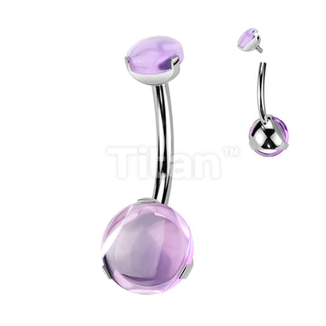 Implant Grade Titanium Internally Threaded Prong Set Natural Stone Belly Button Ring - Image 2