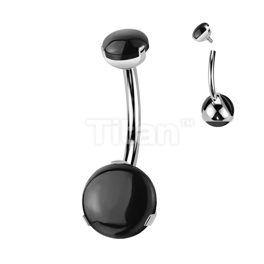 Implant Grade Titanium Internally Threaded Prong Set Natural Stone Belly Button Ring - Image 3