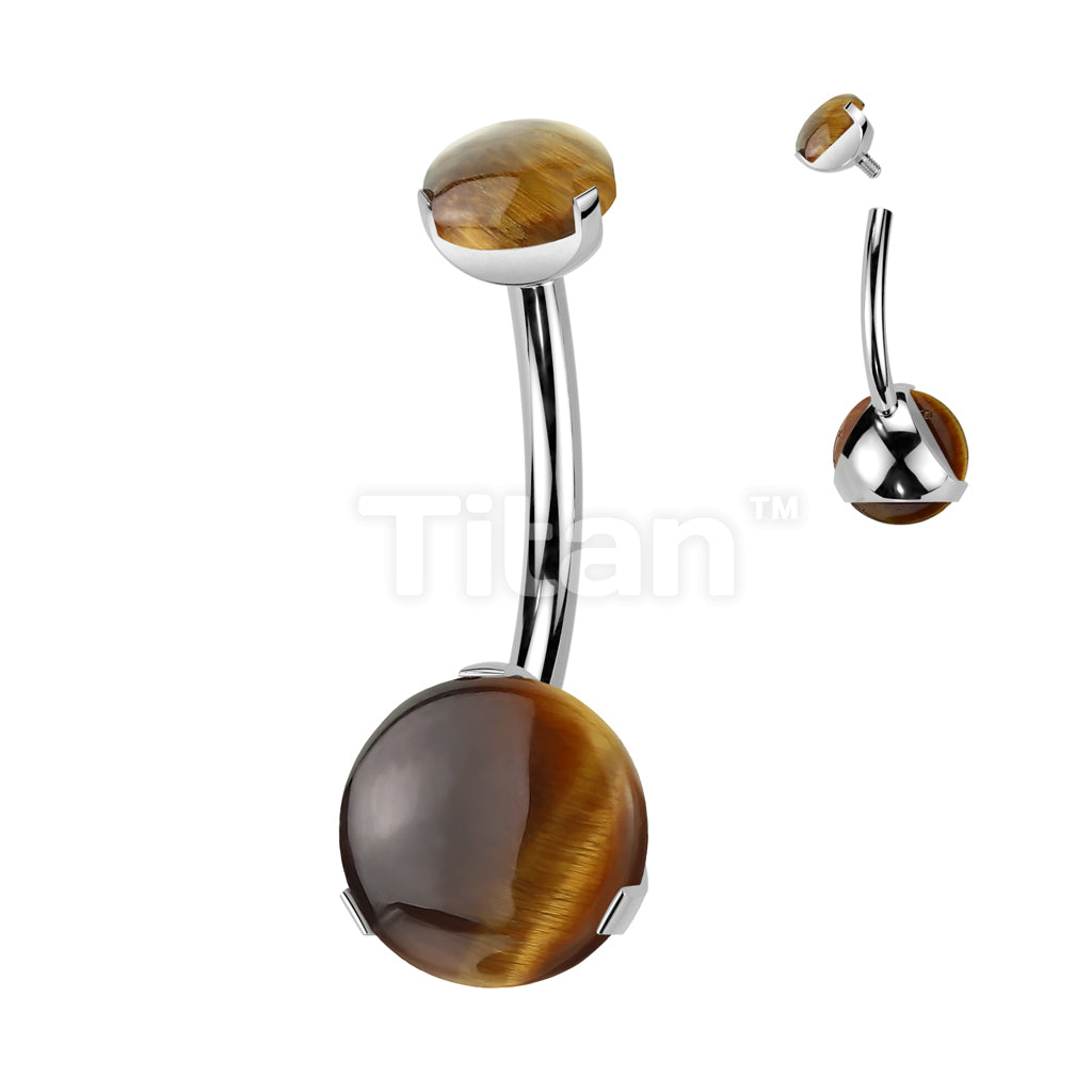 Implant Grade Titanium Internally Threaded Prong Set Natural Stone Belly Button Ring - Image 5