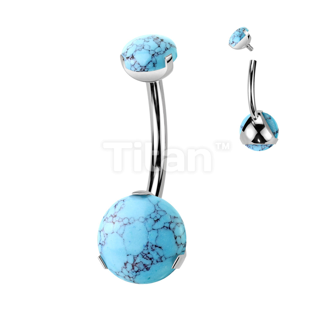 Implant Grade Titanium Internally Threaded Prong Set Natural Stone Belly Button Ring - Image 6