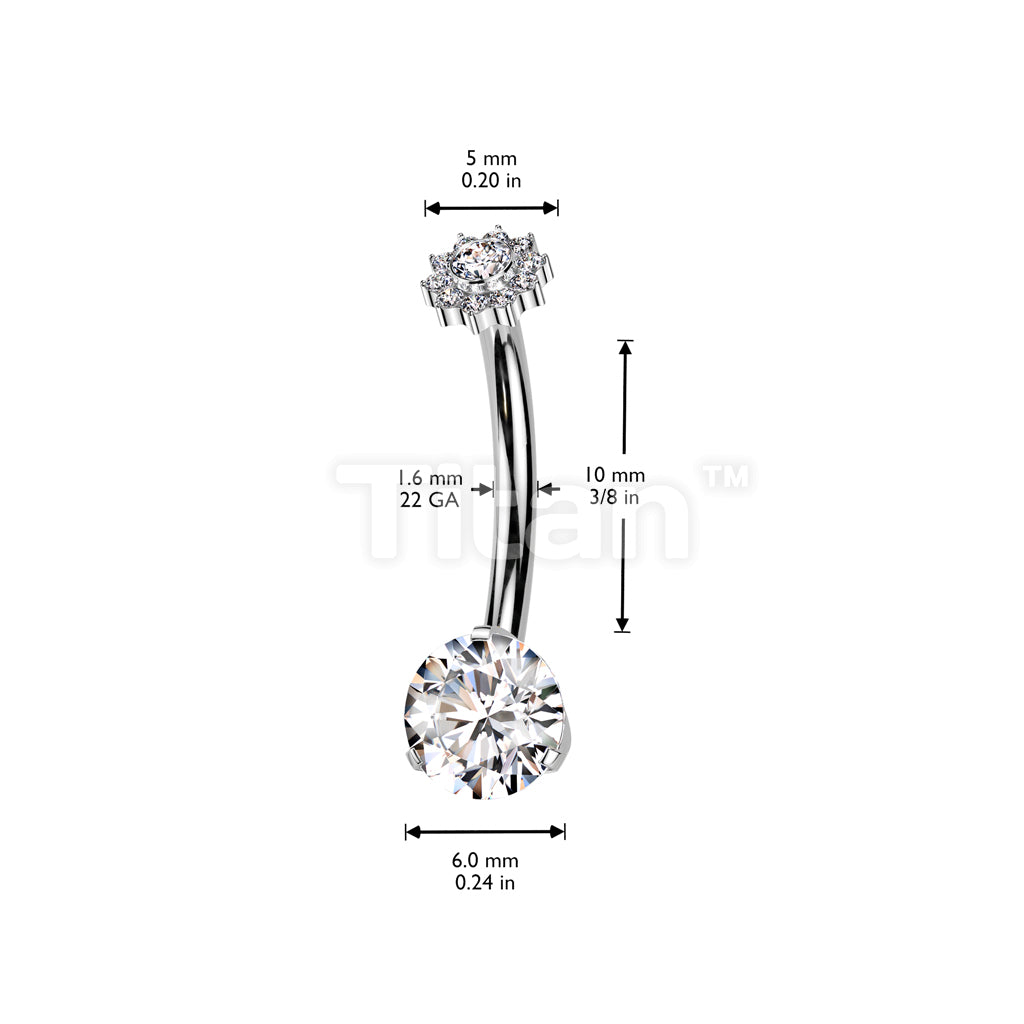 Implant Grade Titanium Internally Threaded Prong Set CZ Bottom With CZ Pave Flower Top Belly Button Ring - Image 4