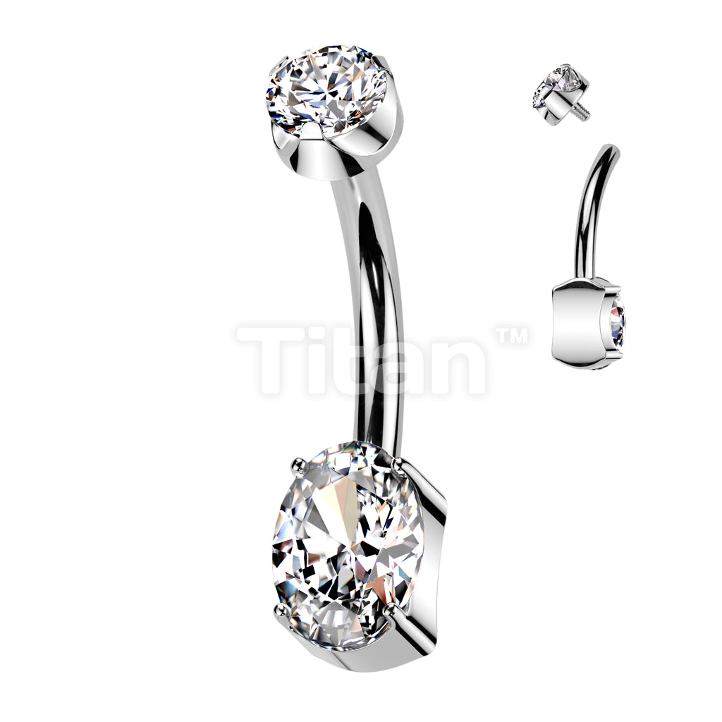 Implant Grade Titanium Internally Threaded Prong Set Oval CZ Bottom With CZ Prong Set Top Belly Button Ring - Image 2
