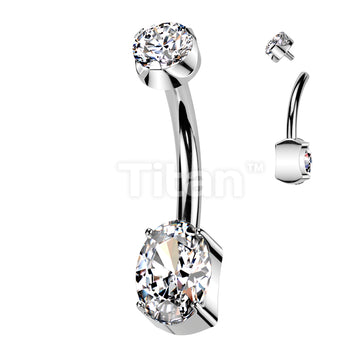 Implant Grade Titanium Internally Threaded Prong Set Oval CZ Bottom With CZ Prong Set Top Belly Button Ring - Image 2