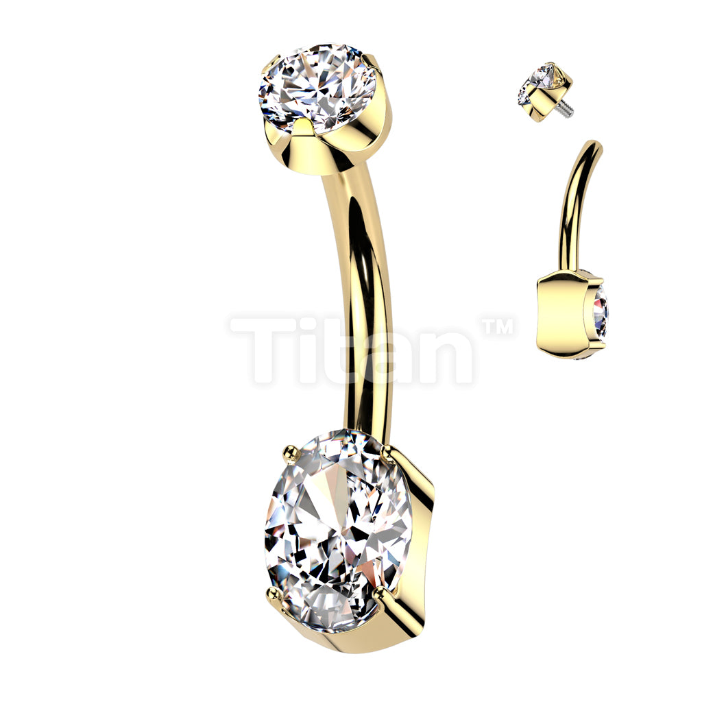Implant Grade Titanium Internally Threaded Prong Set Oval CZ Bottom With CZ Prong Set Top Belly Button Ring - Image 3