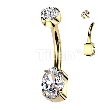 Implant Grade Titanium Internally Threaded Prong Set Oval CZ Bottom With CZ Prong Set Top Belly Button Ring - Image 3