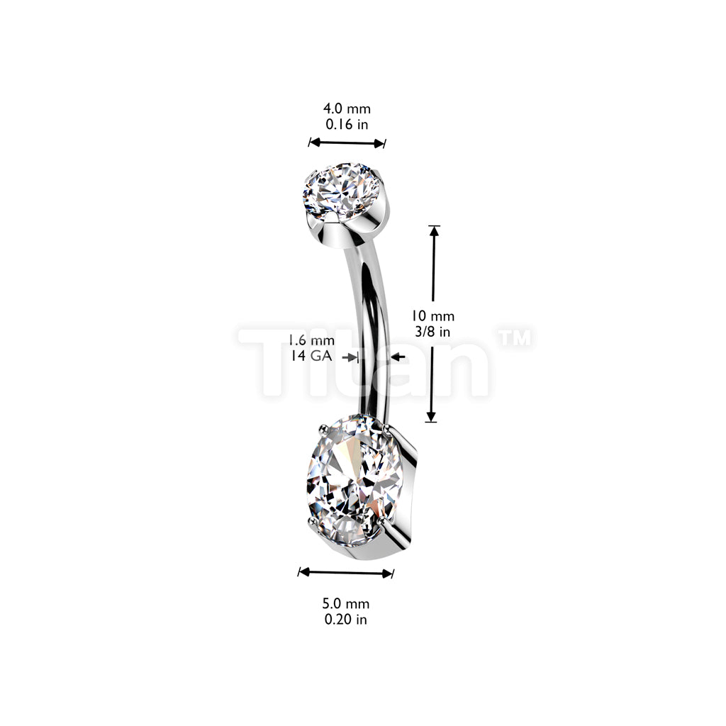Implant Grade Titanium Internally Threaded Prong Set Oval CZ Bottom With CZ Prong Set Top Belly Button Ring - Image 4