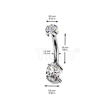 Implant Grade Titanium Internally Threaded Prong Set Oval CZ Bottom With CZ Prong Set Top Belly Button Ring - Image 4