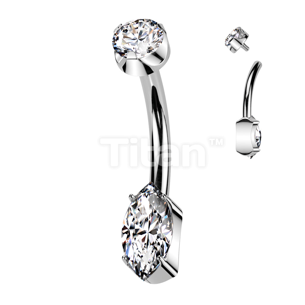 Implant Grade Titanium Internally Threaded Prong Set Marquise CZ Bottom With CZ Prong Set Top Belly Button Ring - Image 2