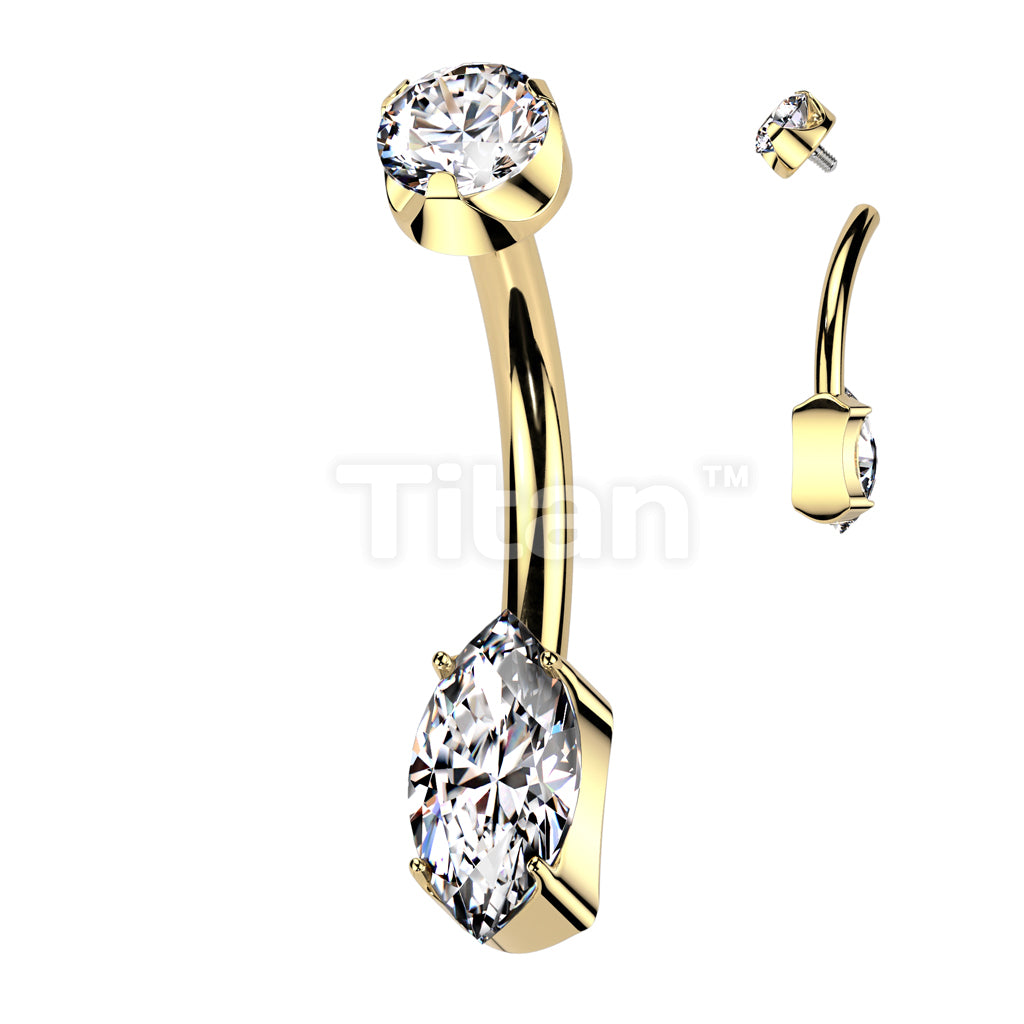 Implant Grade Titanium Internally Threaded Prong Set Marquise CZ Bottom With CZ Prong Set Top Belly Button Ring - Image 3