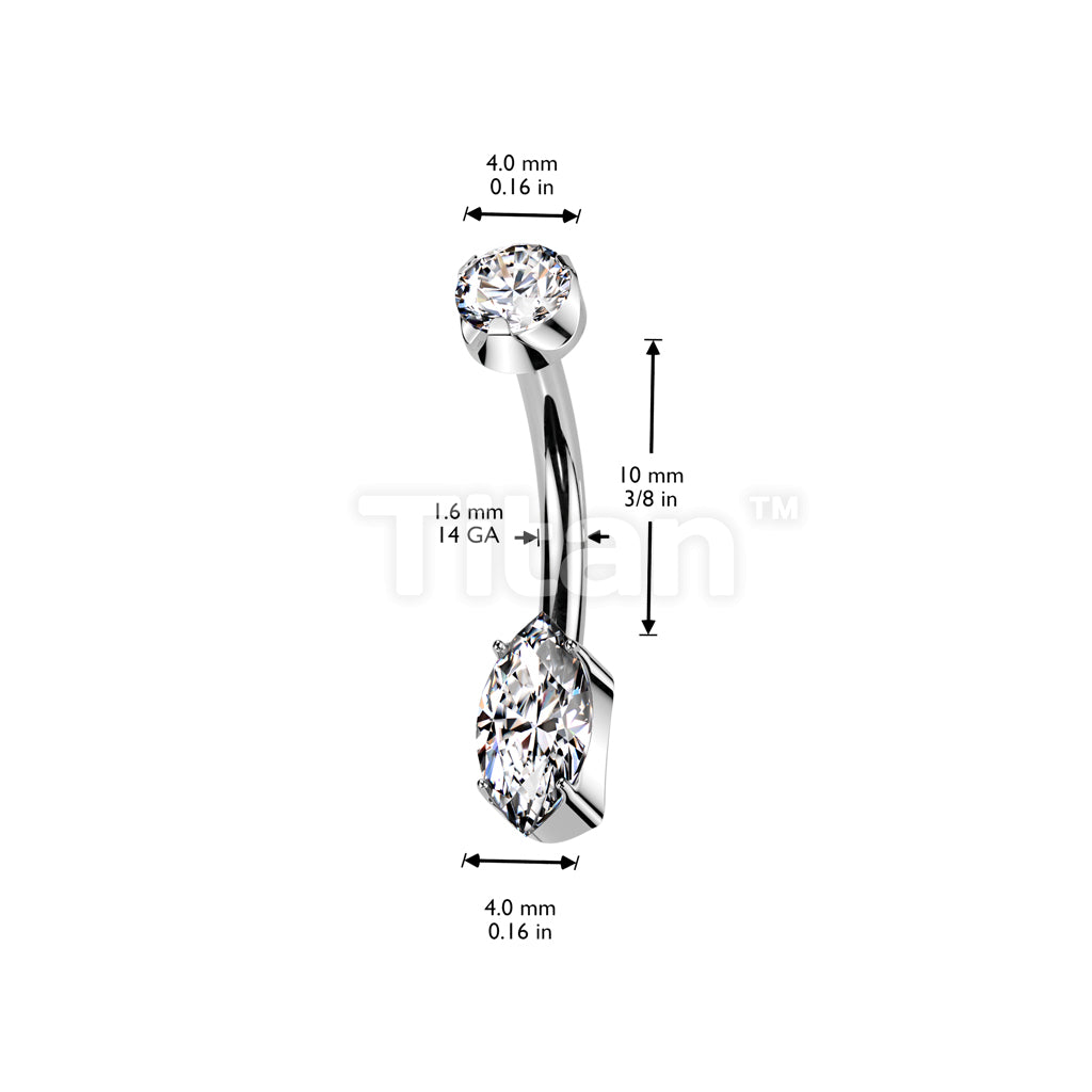 Implant Grade Titanium Internally Threaded Prong Set Marquise CZ Bottom With CZ Prong Set Top Belly Button Ring - Image 4