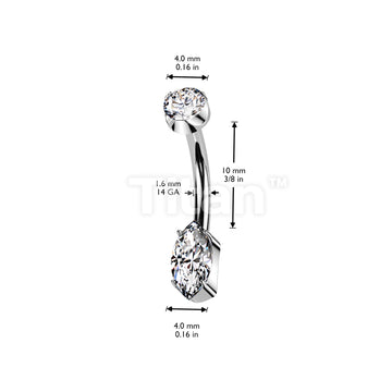 Implant Grade Titanium Internally Threaded Prong Set Marquise CZ Bottom With CZ Prong Set Top Belly Button Ring - Image 4