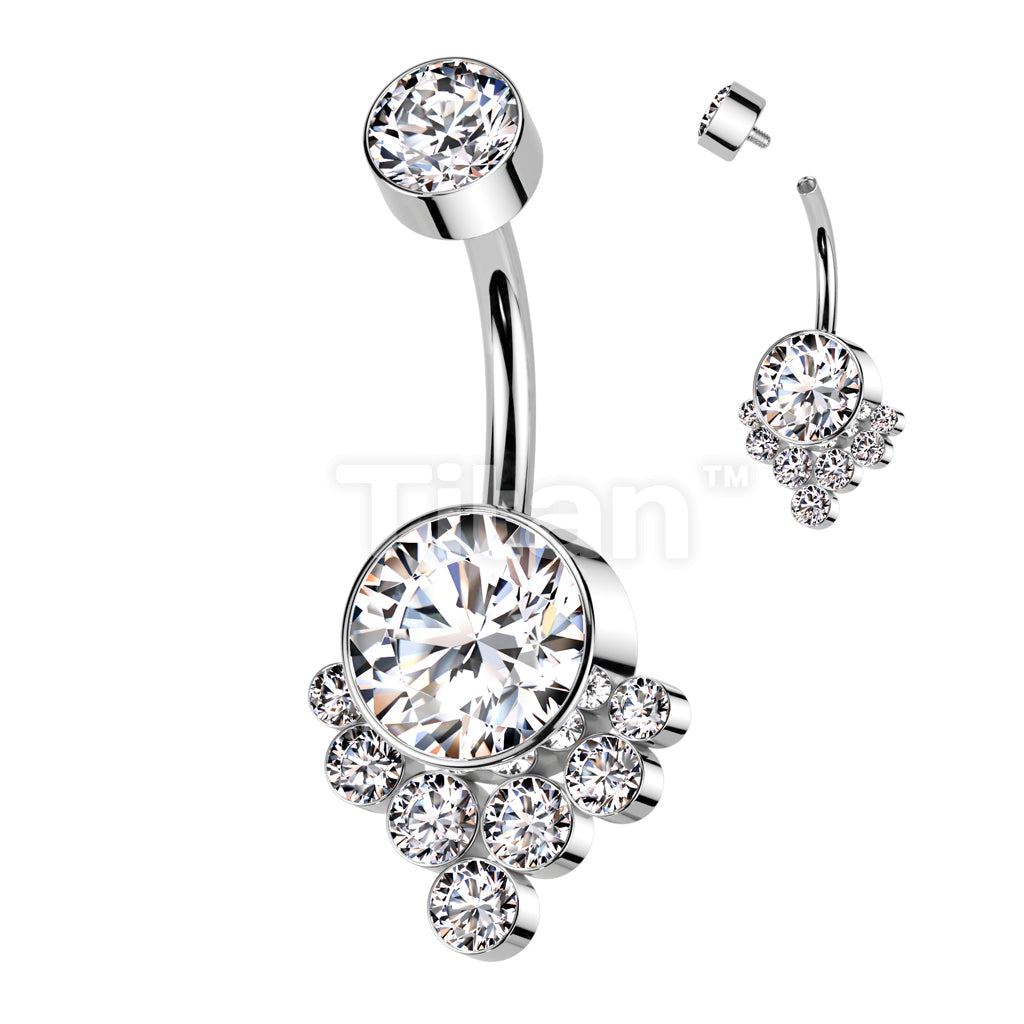 Implant Grade Titanium Internally Threaded Bezel Set Top and CZ Cluster Belly Button Ring - Image 2