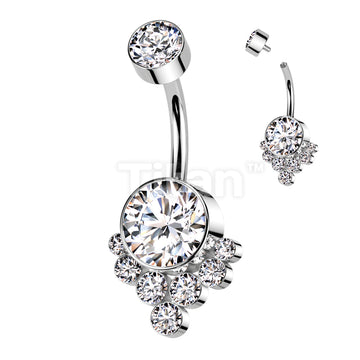 Implant Grade Titanium Internally Threaded Bezel Set Top and CZ Cluster Belly Button Ring - Image 2