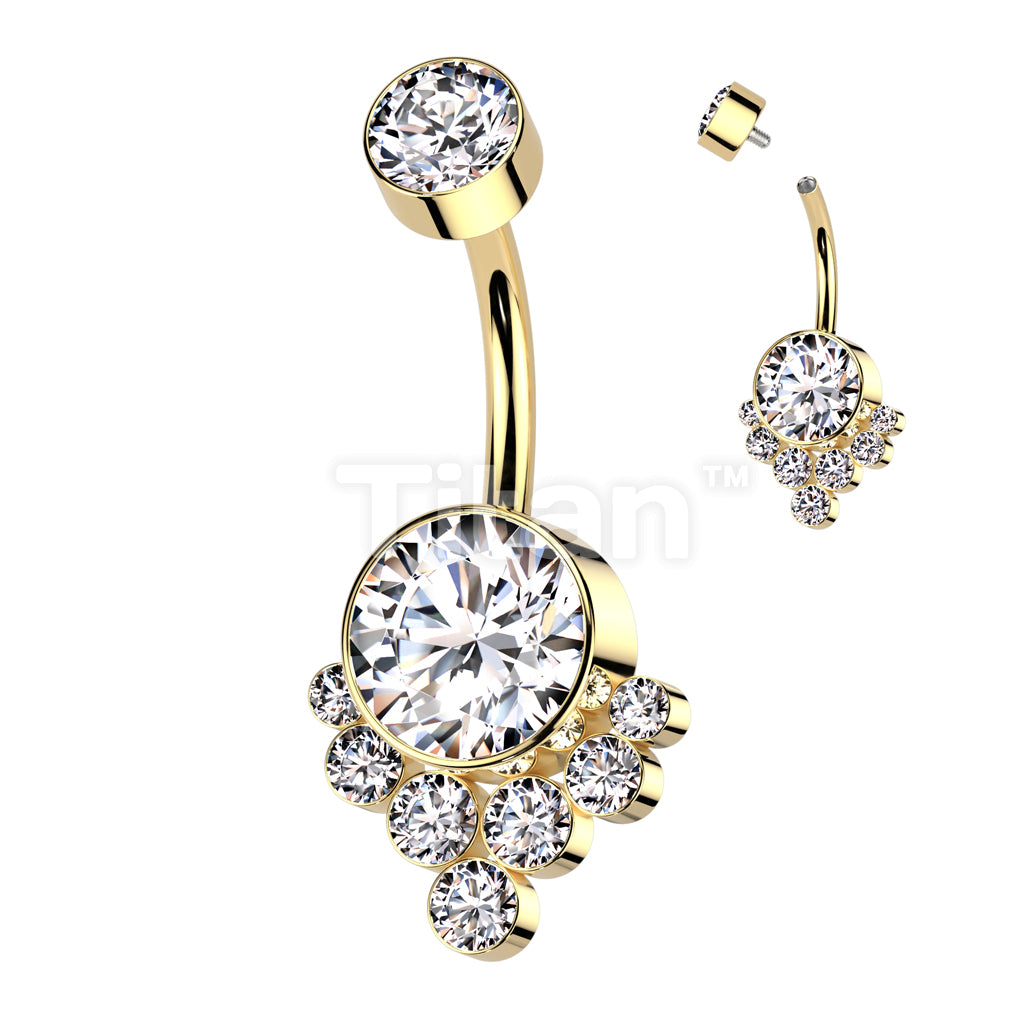 Implant Grade Titanium Internally Threaded Bezel Set Top and CZ Cluster Belly Button Ring - Image 3