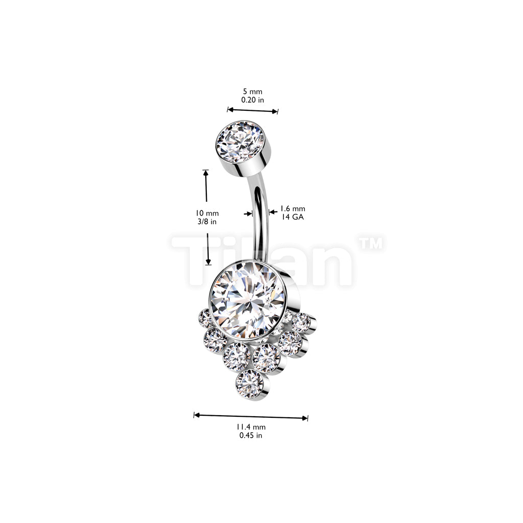 Implant Grade Titanium Internally Threaded Bezel Set Top and CZ Cluster Belly Button Ring - Image 4