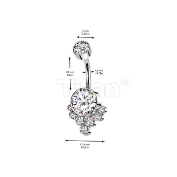 Implant Grade Titanium Internally Threaded Bezel Set Top and CZ Cluster Belly Button Ring - Image 4