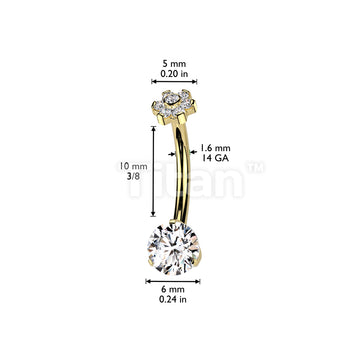 Implant Grade Titanium Internally Threaded Prong Set CZ Bottom With CZ Flower and Bezel Set Center Prong Set Petals Top Belly Button Ring - Image 4