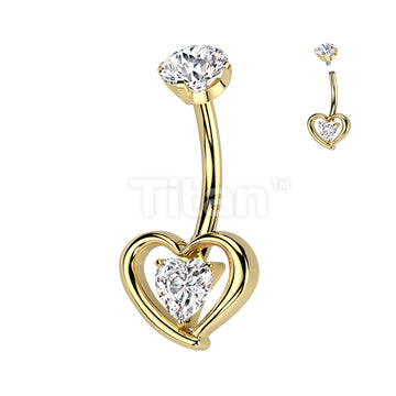 Implant Grade Titanium Internally Threaded Hollow 3D Heart With Prong Set Heart CZ Center Belly Button Ring - Image 3