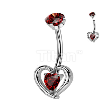 Implant Grade Titanium Internally Threaded Hollow 3D Heart With Prong Set Heart CZ Center Belly Button Ring - Image 5