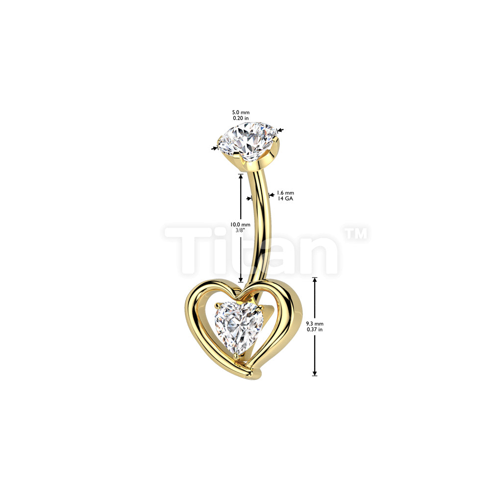 Implant Grade Titanium Internally Threaded Hollow 3D Heart With Prong Set Heart CZ Center Belly Button Ring - Image 6