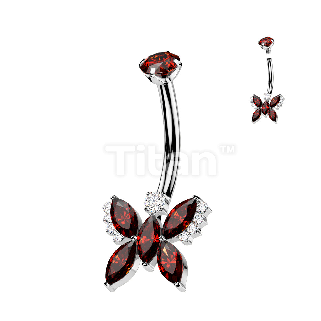 Implant Grade Titanium Internally Threaded 5 Marquise CZ Butterfly With Round CZ Prong Set Top Belly Button Ring - Image 4