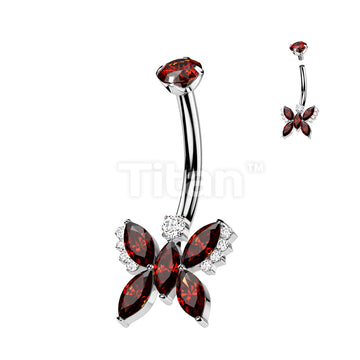 Implant Grade Titanium Internally Threaded 5 Marquise CZ Butterfly With Round CZ Prong Set Top Belly Button Ring - Image 4
