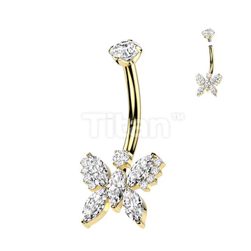 Implant Grade Titanium Internally Threaded 5 Marquise CZ Butterfly With Round CZ Prong Set Top Belly Button Ring - Image 5