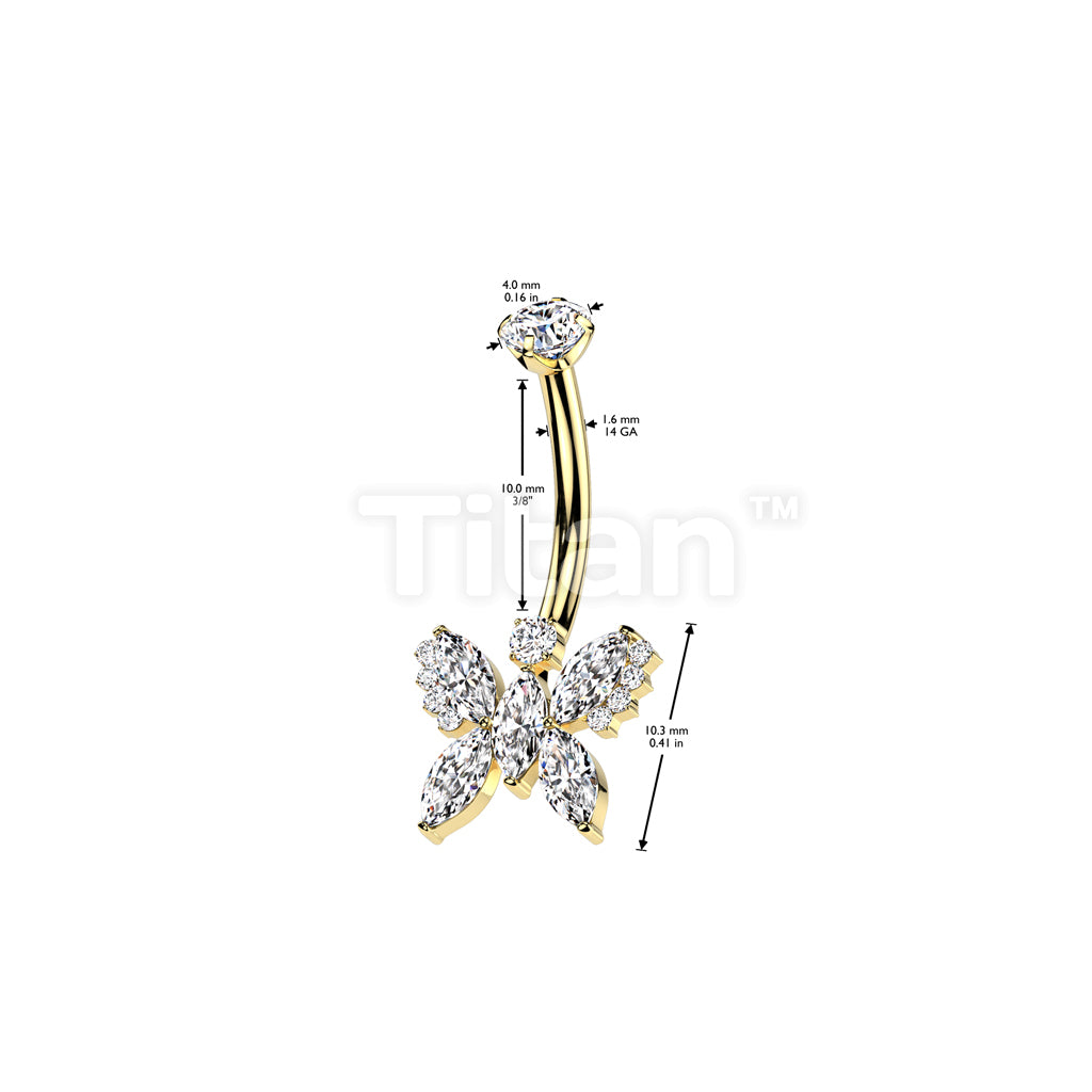 Implant Grade Titanium Internally Threaded 5 Marquise CZ Butterfly With Round CZ Prong Set Top Belly Button Ring - Image 6