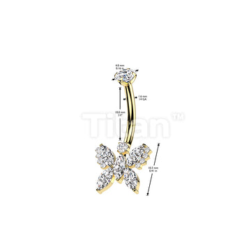 Implant Grade Titanium Internally Threaded 5 Marquise CZ Butterfly With Round CZ Prong Set Top Belly Button Ring - Image 6