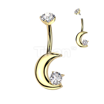 Implant Grade Titanium Internally Threaded Crescent Moon With CZ and Round CZ Prong Set Top Belly Button Ring - Image 3